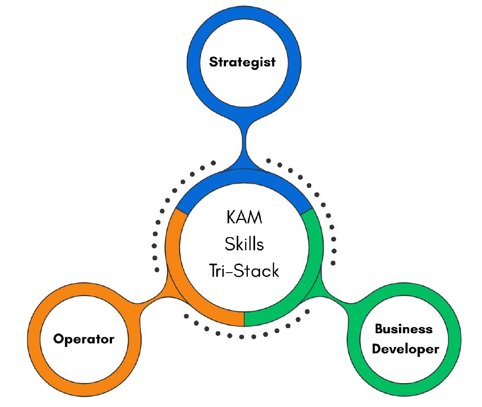 The KAM Skills Tri-Stack model showing three skill domains for key account managers: Strategist, Business Developer and Operator